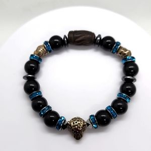 Unisex Lion Head Labradorite Ball Beads Bracelet